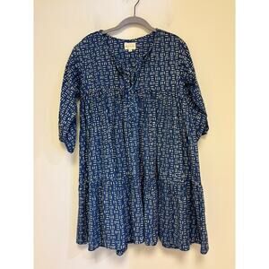 Maelu Block Print Willow Dress Blue Size XS